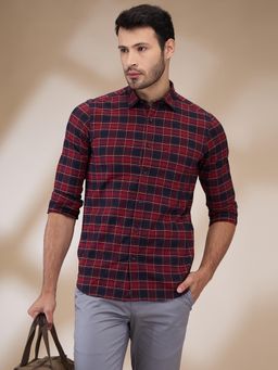 ColorPlus - Regular Fit Checkered Medium Red Shirt