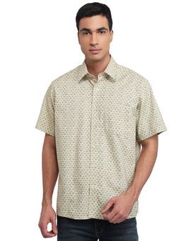 ColorPlus - Comfort Fit Printed Medium Beige Shirt
