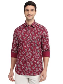 ColorPlus - Regular Fit Printed Dark Maroon Shirt