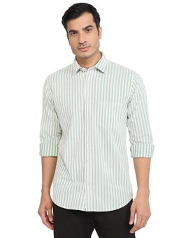 ColorPlus - Regular Fit Striped Medium Green Shirt