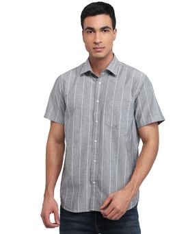 ColorPlus - Regular Fit Striped Dark Grey Shirt