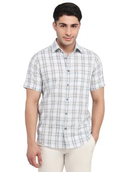 ColorPlus - Regular Fit Checkered Medium Blue Shirt