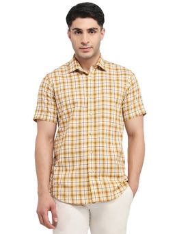 ColorPlus - Regular Fit Checkered Medium Brown Shirt