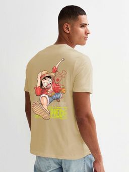 PRONK - Run Luffy Men Regular Fit Beige Half Sleeve T-Shirt