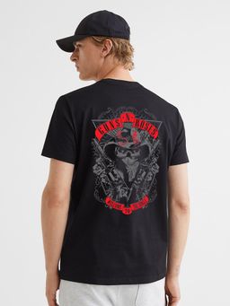 PRONK - Red Pirate Guns N Roses Men Regular Fit Black Half Sleeve T-Shirt