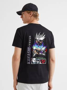 PRONK - Sensei Kakashi Men Regular Fit Black Half Sleeve T-Shirt