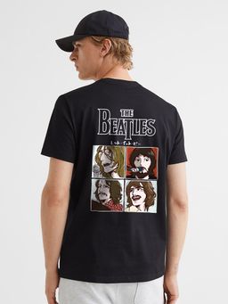 PRONK - The Beatles Men Regular Fit Black Half Sleeve T-Shirt