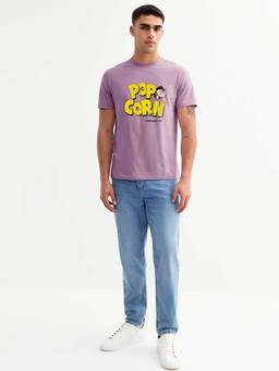 PRONK - Pop Corn Men Regular Fit Lilac Half Sleeve T-Shirt