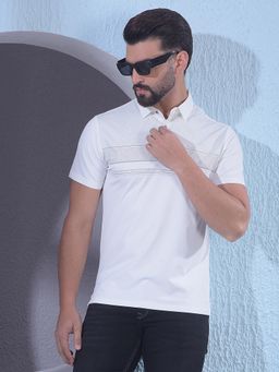 CRIMSOUNE CLUB - Men White Typographic Print Polo Neck T-Shirt
