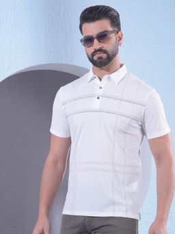 CRIMSOUNE CLUB - Men White Checked Polo Neck T-Shirt