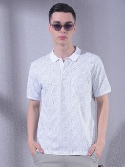 CRIMSOUNE CLUB - Men White Printed Polo T-Shirt