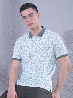 CRIMSOUNE CLUB - Green Men Floral Print Polo T-Shirt