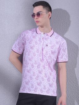 CRIMSOUNE CLUB - Pink Men Floral Print Polo T-Shirt