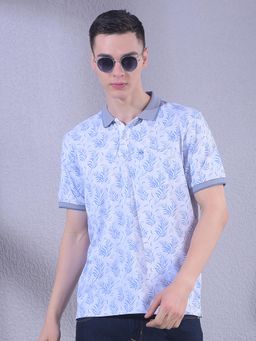 CRIMSOUNE CLUB - Men Blue Floral Print Polo T-Shirt