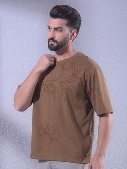 CRIMSOUNE CLUB - Men Brown Jacquard Oversize T-Shirt
