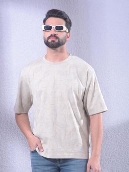 CRIMSOUNE CLUB - Men Beige Jacquard T-Shirt