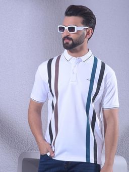 CRIMSOUNE CLUB - White Men Vertical Striped Polo T-Shirt