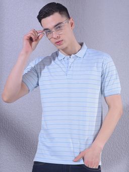 CRIMSOUNE CLUB - Men Blue Horizontal Striped Polo T-Shirt