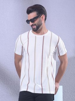 CRIMSOUNE CLUB - Men White Vertical Striped T-Shirt