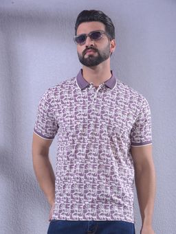 CRIMSOUNE CLUB - Purple Men Floral Print Polo T-Shirt