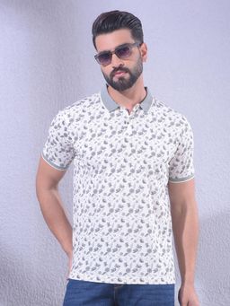 CRIMSOUNE CLUB - Men White Floral Print Polo T-Shirt