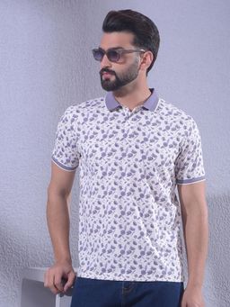 CRIMSOUNE CLUB - Men Purple Floral Print Polo T-Shirt