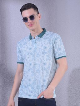 CRIMSOUNE CLUB - Blue Men Floral Print Polo T-Shirt