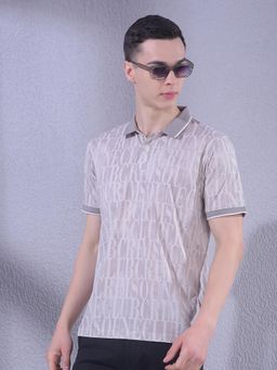 CRIMSOUNE CLUB - Men Grey Typographic Print Polo T-Shirt