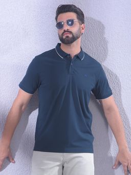 CRIMSOUNE CLUB - Men Navy Blue Polo Neck T-Shirt