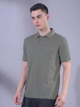 CRIMSOUNE CLUB - Men Olive Polo Neck T-Shirt