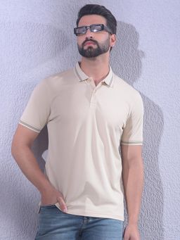 CRIMSOUNE CLUB - Men Beige Polo Neck T-Shirt