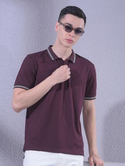 CRIMSOUNE CLUB - Men Wine Polo Neck T-Shirt