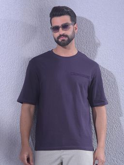 CRIMSOUNE CLUB - Men Purple Oversize Brand Logo T-Shirt