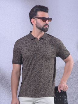 CRIMSOUNE CLUB - Men Brown Abstract Print Polo Neck T-Shirt