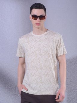CRIMSOUNE CLUB - Beige Men Floral Print T-Shirt
