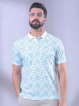 CRIMSOUNE CLUB - Blue Men Floral Print Polo T-Shirt