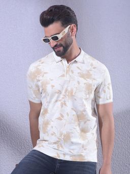 CRIMSOUNE CLUB - Peach Men Floral Print Polo T-Shirt