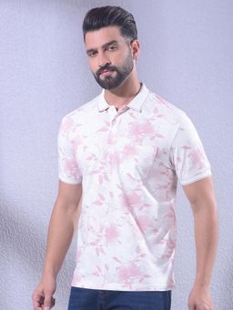 CRIMSOUNE CLUB - Men Peach Floral Print Polo T-Shirt