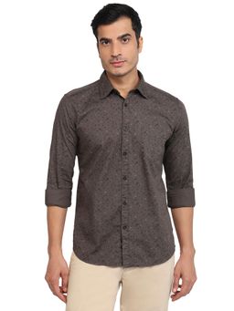 Parx - Slim Fit Printed Dark Grey Shirt
