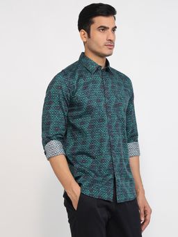 Parx - Slim Fit Printed Medium Green Shirt