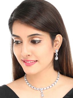 Yellow Chimes - Silver-Plated American Diamond Studded Handcrafted Jewellery (Set of 2)