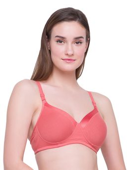 Candyskin - Lightly Padded Non Wired Solid Cotton Bra - Peach