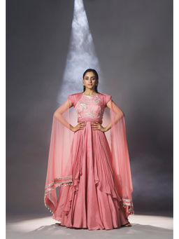 ISHA GUPTA TAYAL - Cashmere rose pink layered Anarkali set