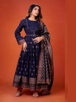 Safaa - Darya Blue Anarkali And Dupatta Set