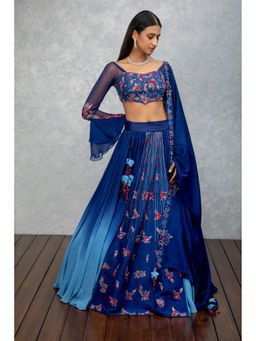 ISHA GUPTA TAYAL - Tanzanite Blue Chiffon Embellished Lehenga and Blouse with Dupatta