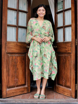 House of Fett - Tropical Drawstring Chinon Floral Printed Kaftan Dress