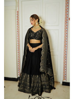 Safaa - The Hoorain Black Embroidered Lehenga Set
