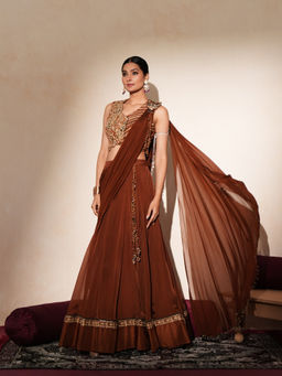 ISHA GUPTA TAYAL - Brown Taarika Lehenga and Blouse with Dupatta