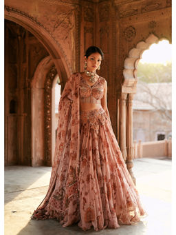 ISHA GUPTA TAYAL - Pink Aarzoo Floral and Embroidered Lehenga and Blouse with Dupatta