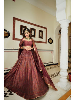Safaa - The Iffat Maroon Woven Lehenga Set